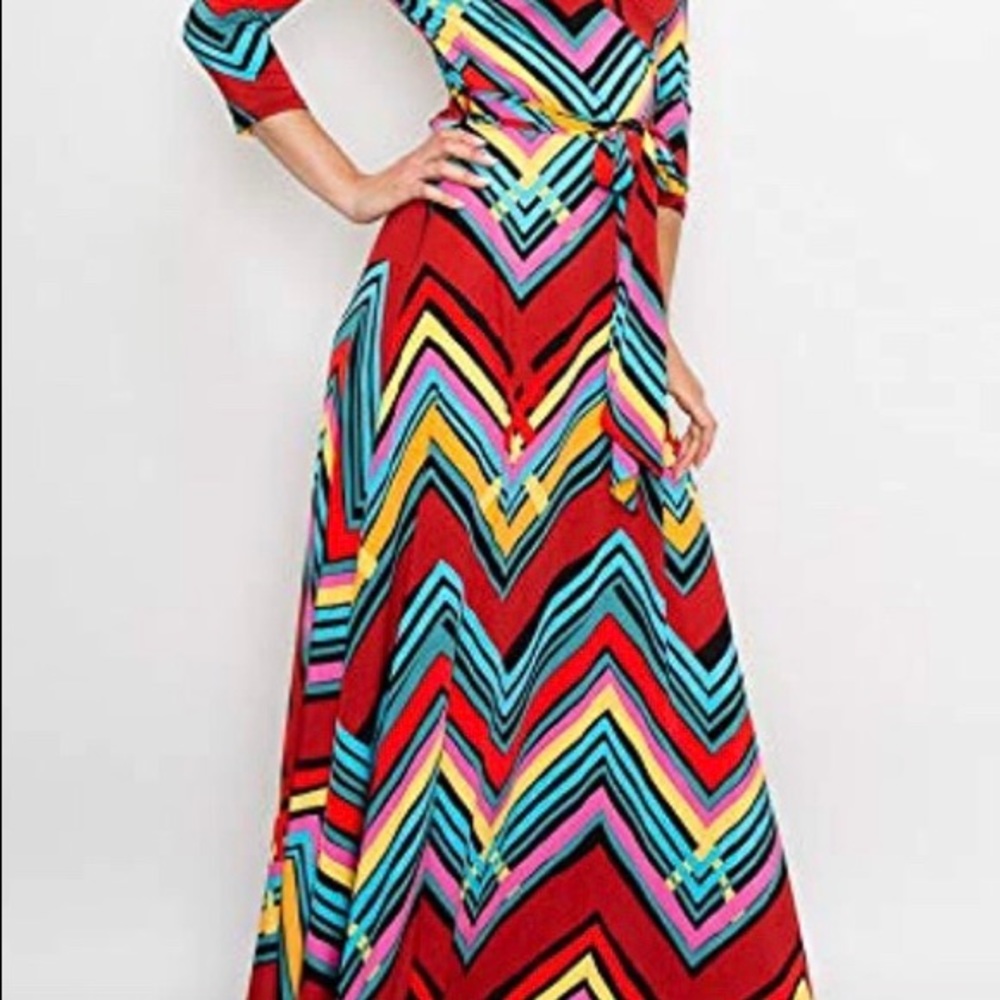 Bon Rosy Women's 3/4 Sleeve Mock Wrap Maxi Dress